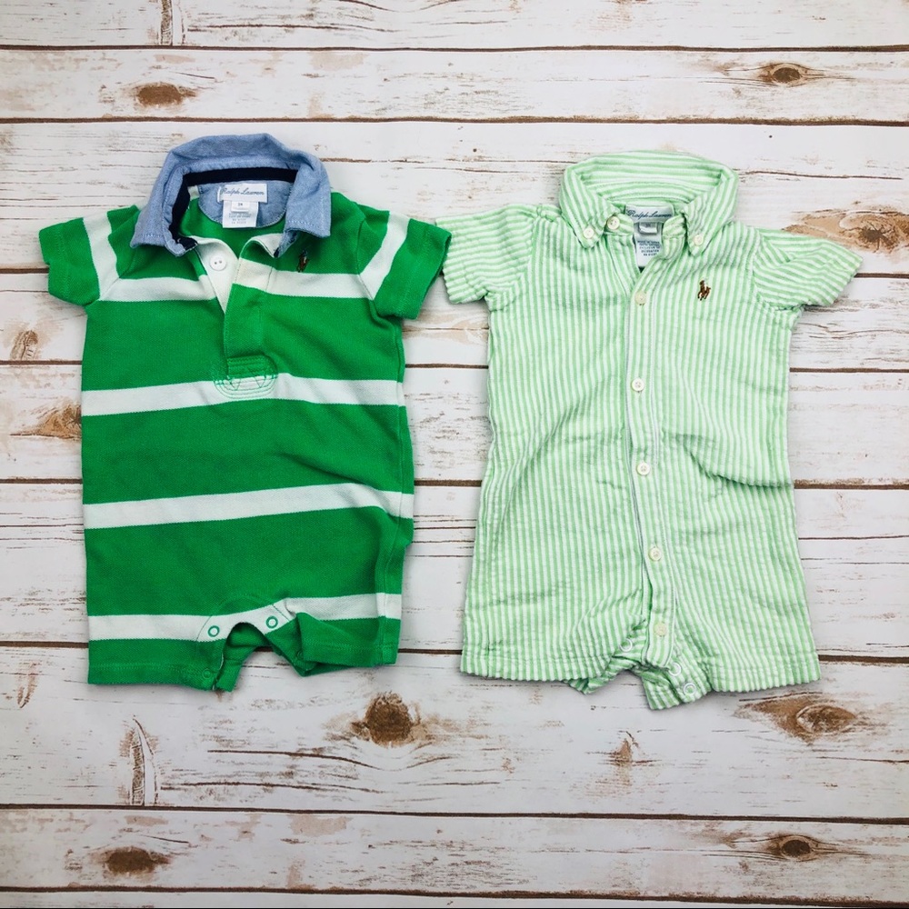 Ralph Lauren Green White Striped One Piece Polo